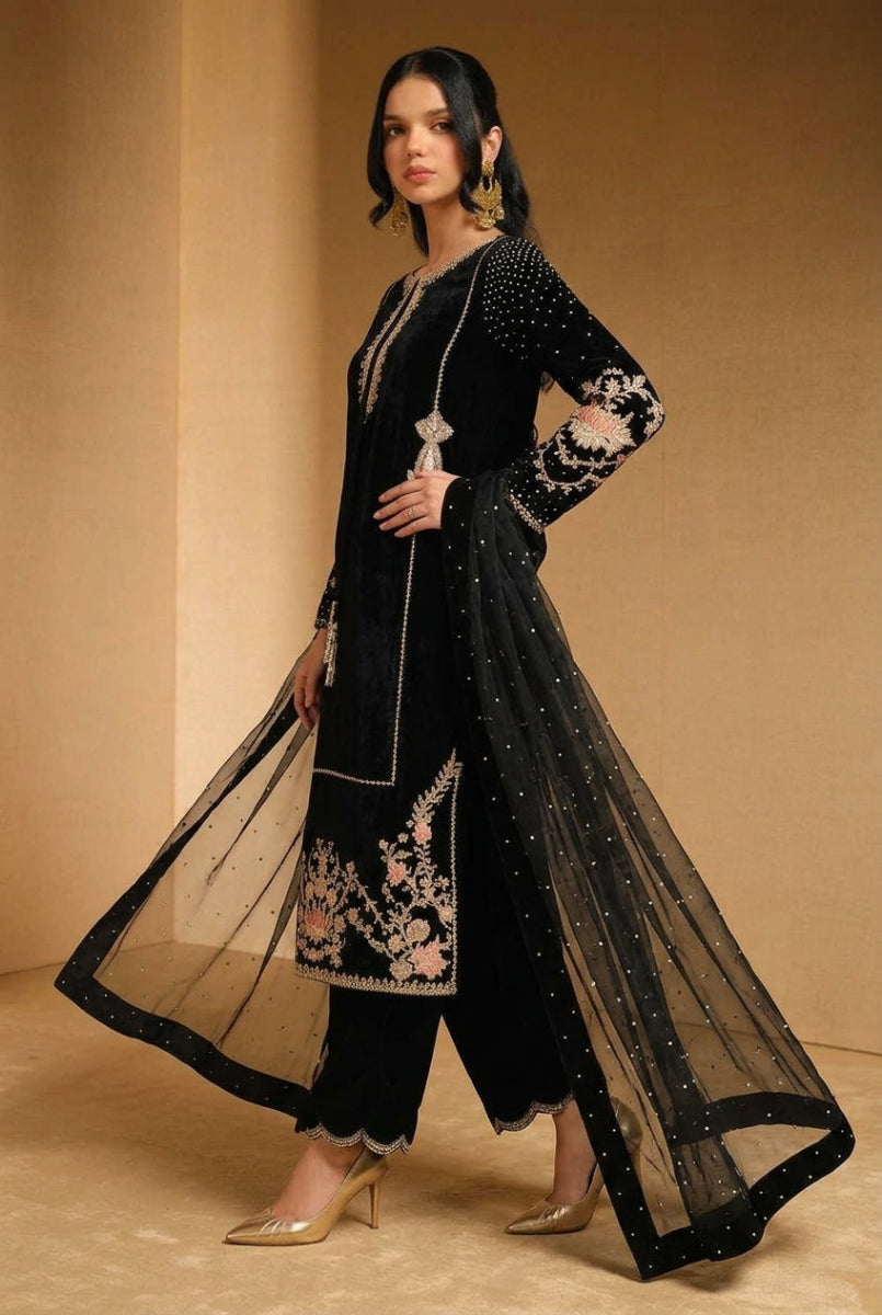 KHAKHA Velvet Collection – Micro 9000 Heavy Embroidered 3-Piece Formal Suit