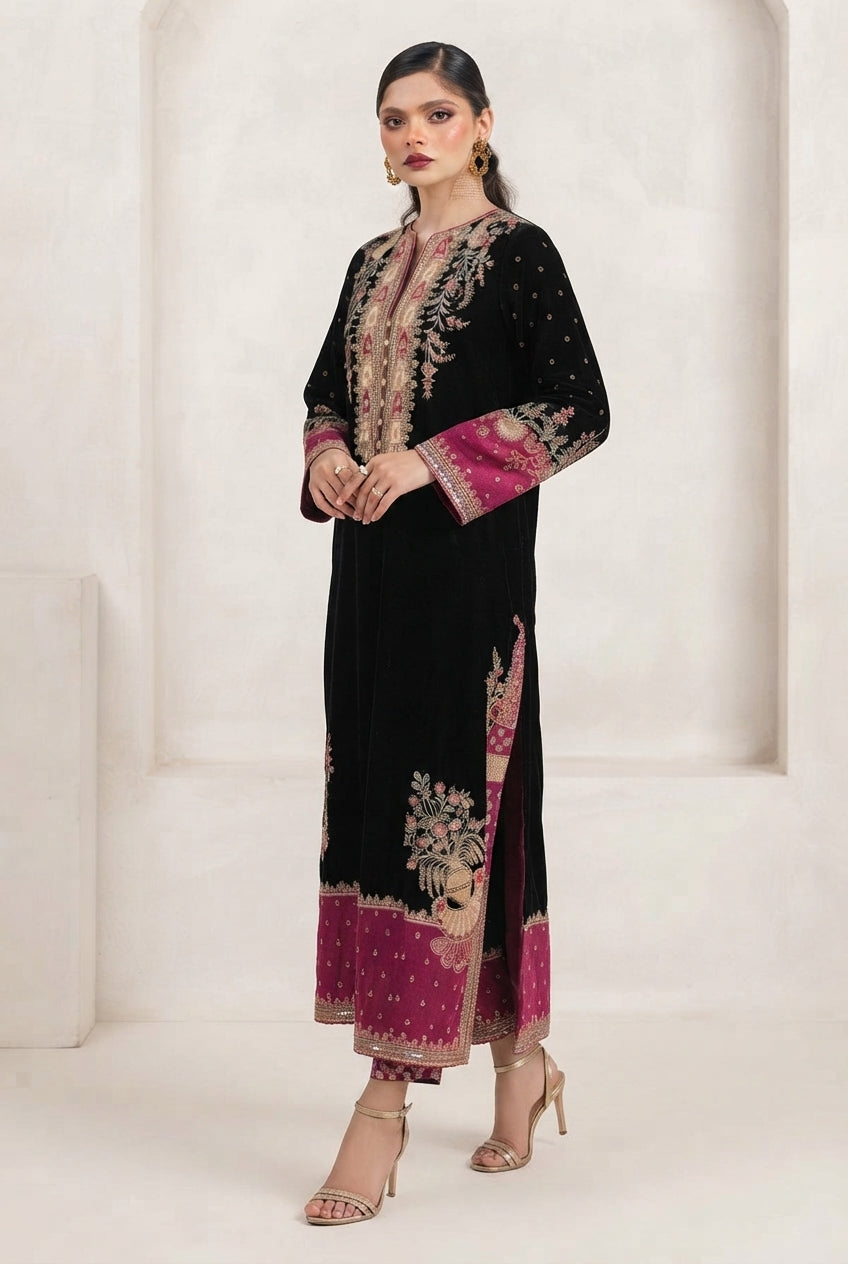 ETHNIC Luxury Embroidered Silk Suit with Silk Trouser|Ready To Wear