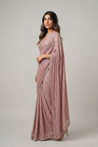 Semi Pure Chiffon Sequence Embroidered Ready-to-Wear Saree with Dyed Blouse & Soft Mali Trouser