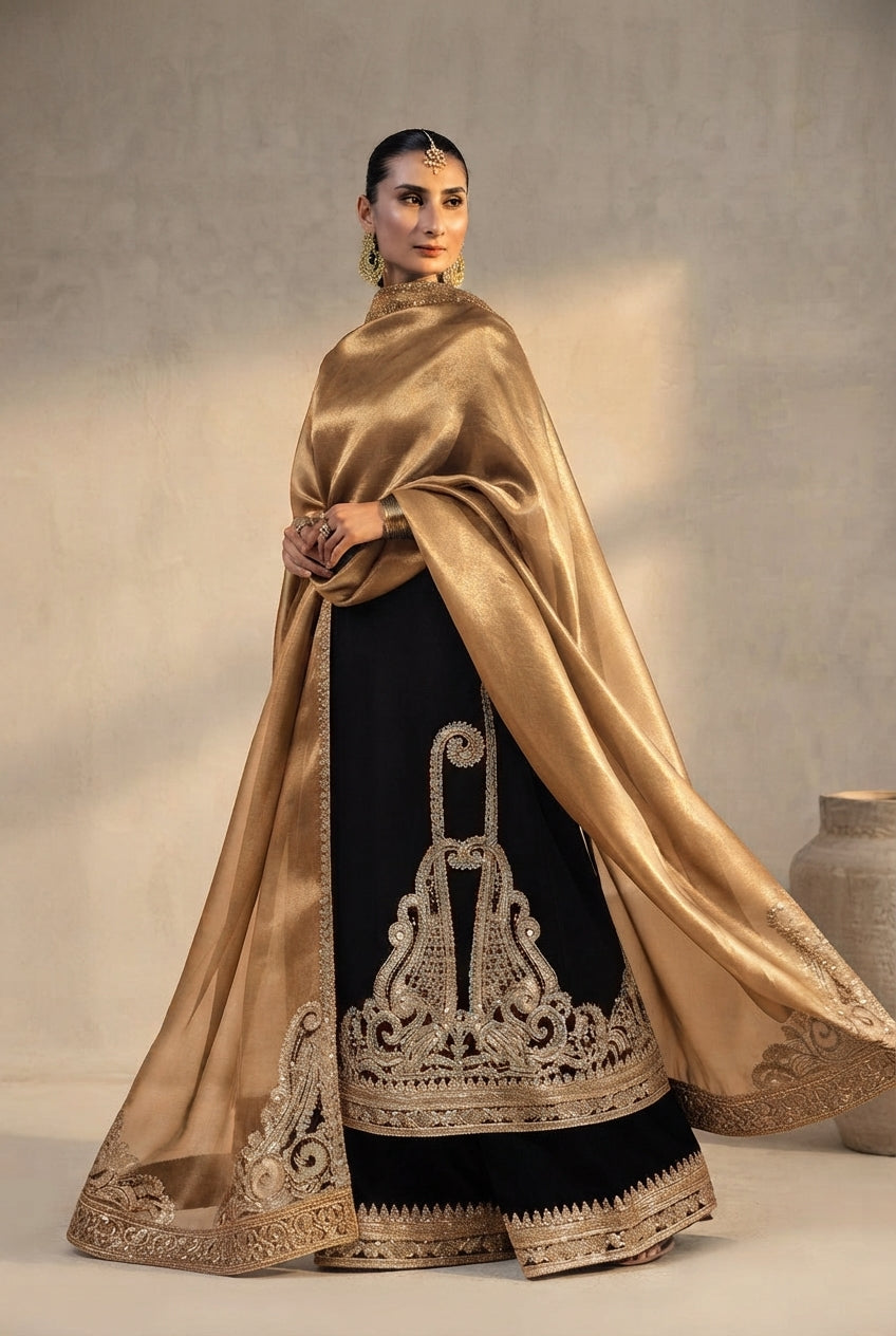 Black & Golden: Embroidered Luxury Suit | Ready To Wear