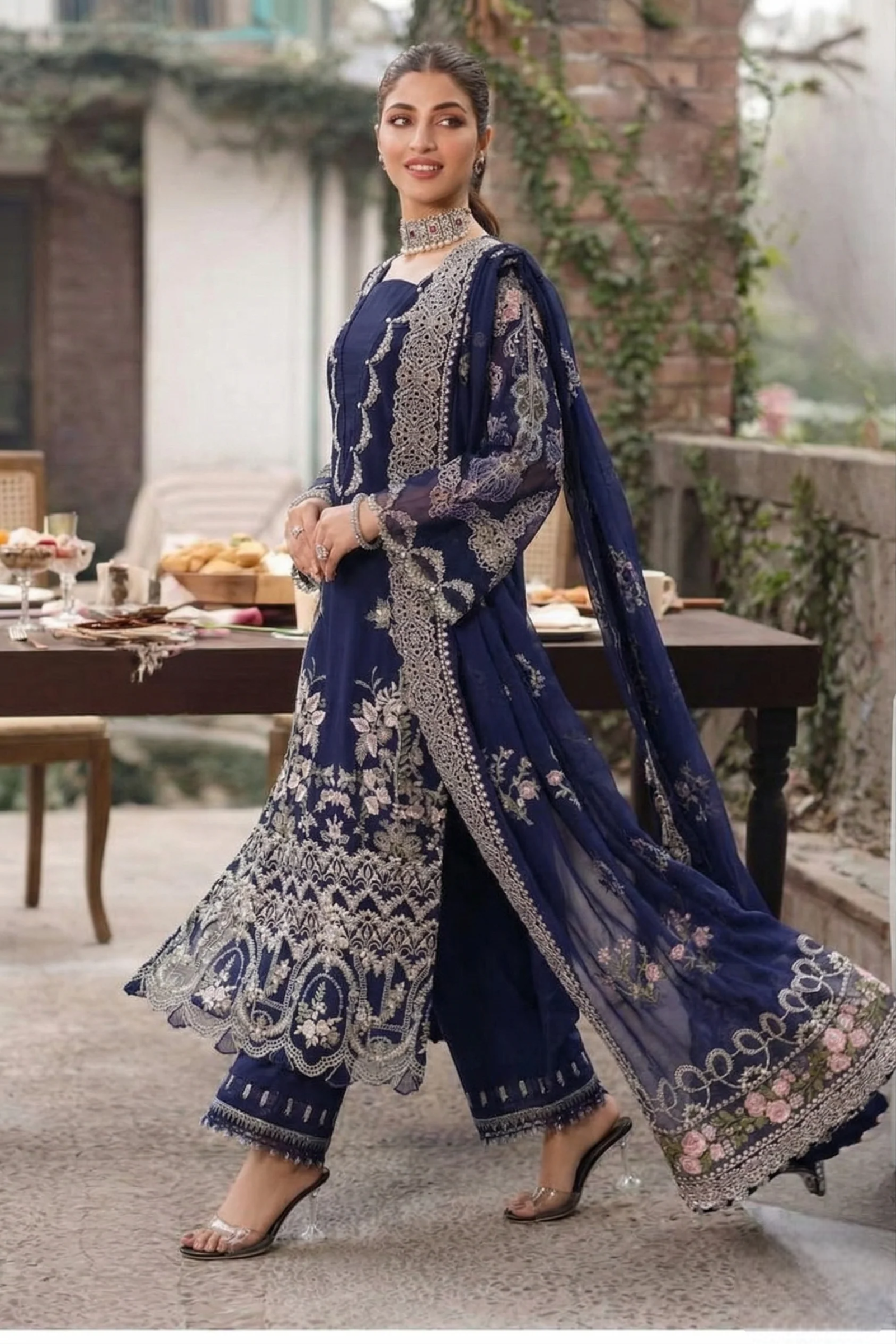 Navy Royale: Heavy Embroidered Lawn Suit | Ready To Wear