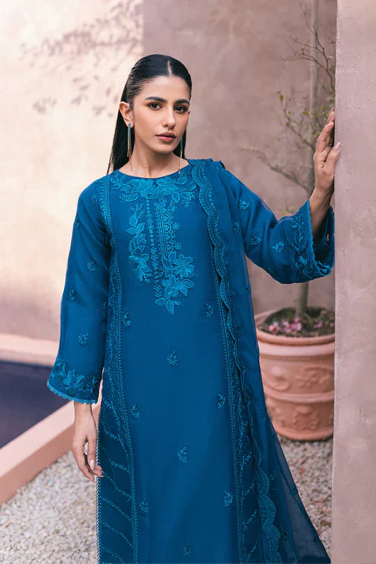 Azure  stitched  Chiffon Suit with Malai Trouser