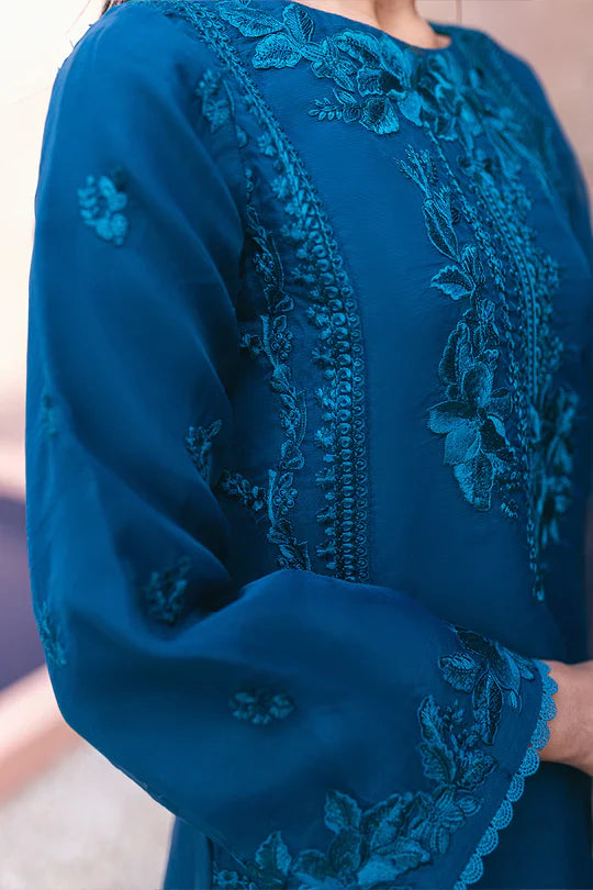 Azure  stitched  Chiffon Suit with Malai Trouser