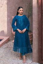 Azure  stitched  Chiffon Suit with Malai Trouser
