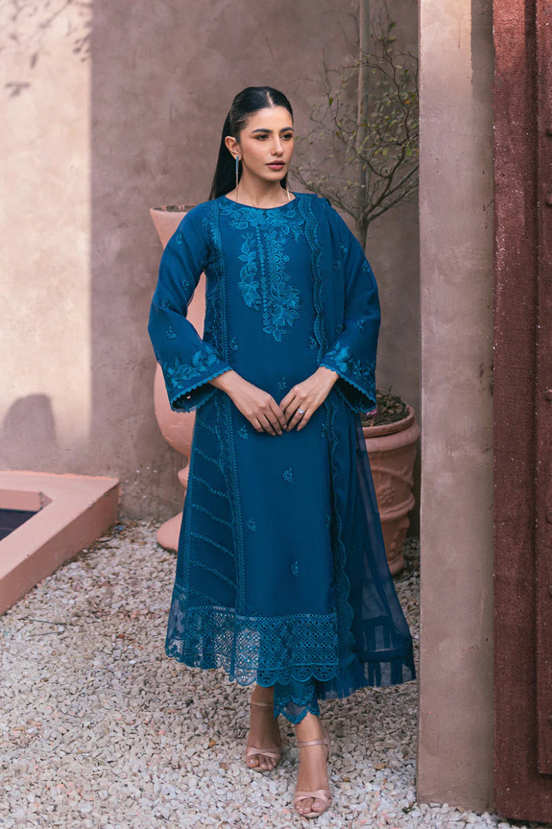 Azure  stitched  Chiffon Suit with Malai Trouser