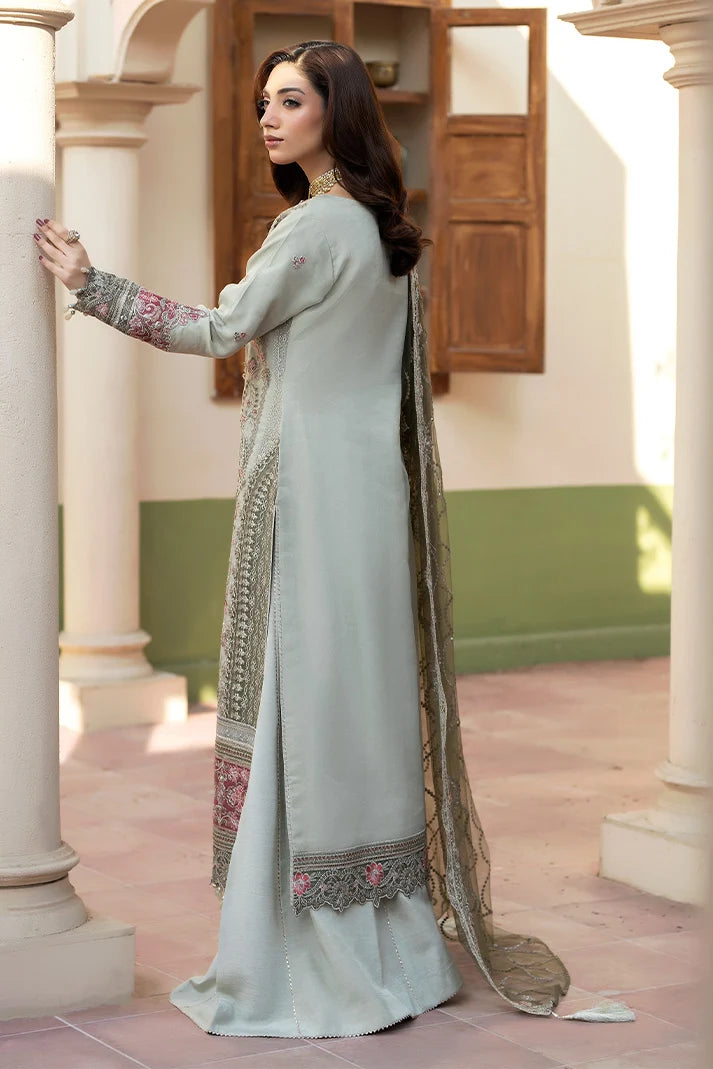 Mint Grey & Mauve Pink: Embroidered Organza Suit | Ready To Wear