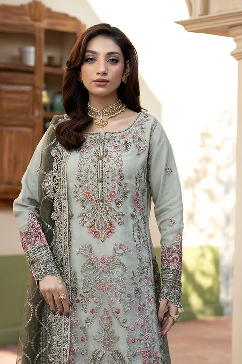Mint Grey & Mauve Pink: Embroidered Organza Suit | Ready To Wear