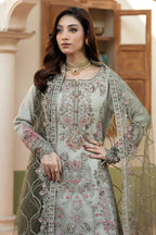Mint Grey & Mauve Pink: Embroidered Organza Suit | Ready To Wear