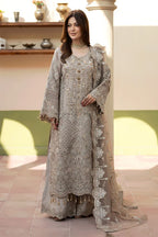 Mushroom Grey: Heavy Embroidered Organza Suit | Ready To Wear