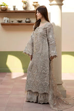 Mushroom Grey: Heavy Embroidered Organza Suit | Ready To Wear