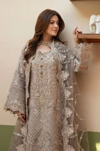 Mushroom Grey: Heavy Embroidered Organza Suit | Ready To Wear