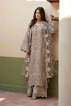 Mushroom Grey: Heavy Embroidered Organza Suit | Ready To Wear