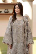 Mushroom Grey: Heavy Embroidered Organza Suit | Ready To Wear