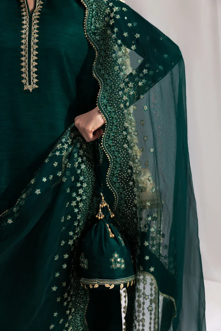 Forest Elegance: Gold Embroidered Silk Suit | Ready To Wear