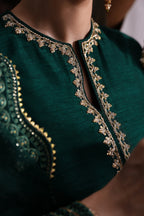 Forest Elegance: Gold Embroidered Silk Suit | Ready To Wear