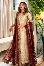 Shimmering Gold & Deep Maroon Embroidered 03-Piece Suit | Ready To Wear