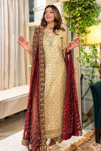 Shimmering Gold & Deep Maroon Embroidered 03-Piece Suit | Ready To Wear