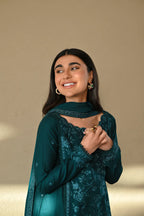 The Emerald Shadow: Embroidered Cotton Suit | Ready To Wear