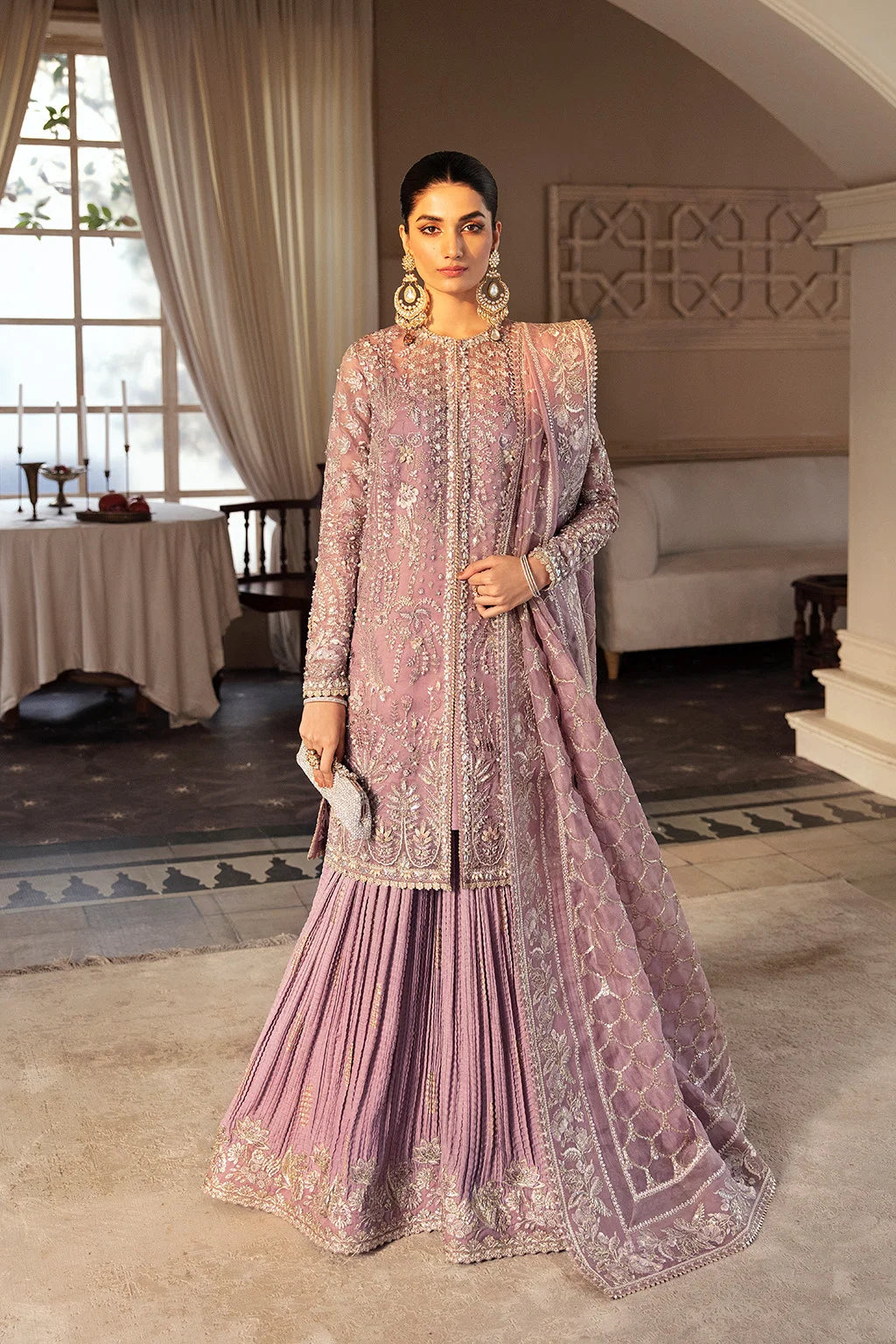 03-Piece Embroidered Organza Shirt with Pleated Lehenga | Ready To Wear