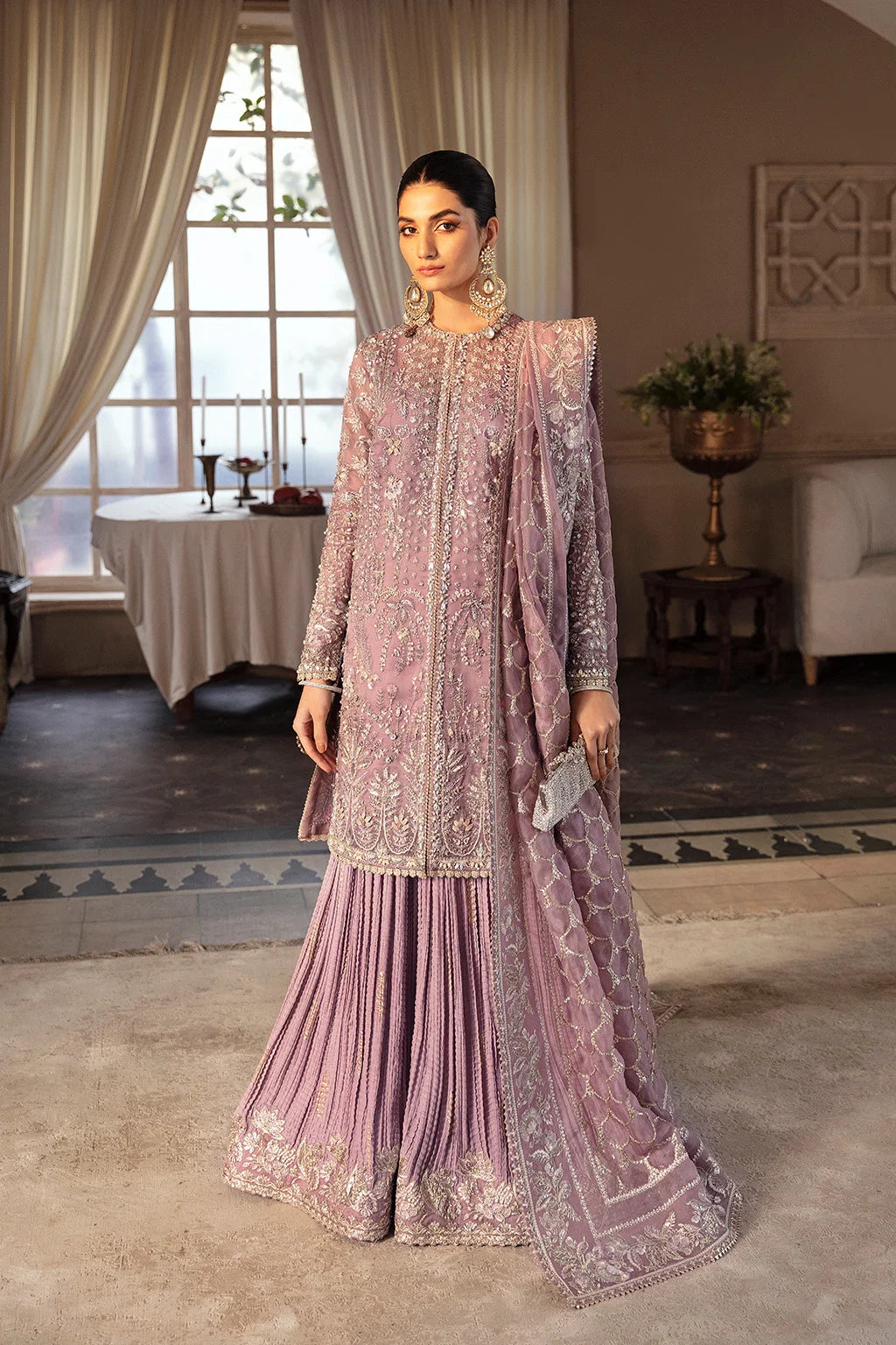 03-Piece Embroidered Organza Shirt with Pleated Lehenga | Ready To Wear