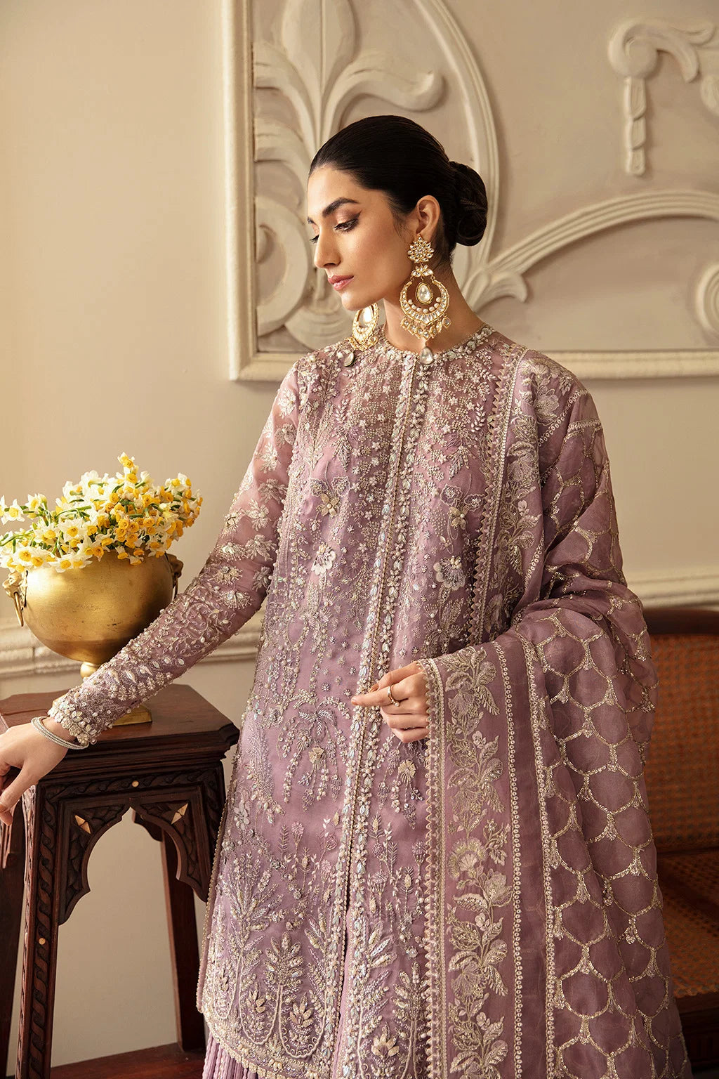 03-Piece Embroidered Organza Shirt with Pleated Lehenga | Ready To Wear