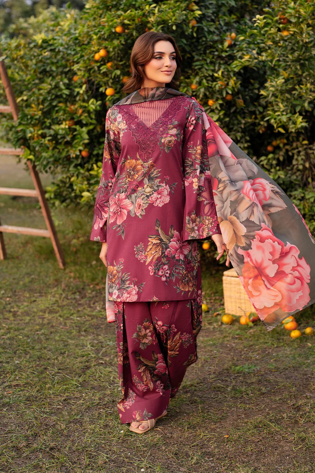 03-Piece Digital Printed Embroidered Lawn Suit With Chiffon Dupatta - Ready To Wear