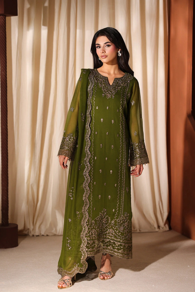 Olive Green 3-piece luxury chiffon suit | Ready To Wear