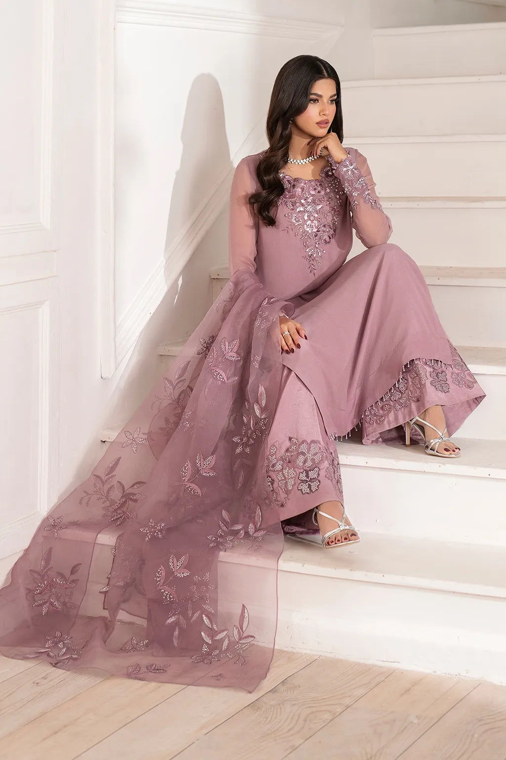 03-Piece Embroidered Chiffon Suit With Organza Dupatta | Ready To Wear