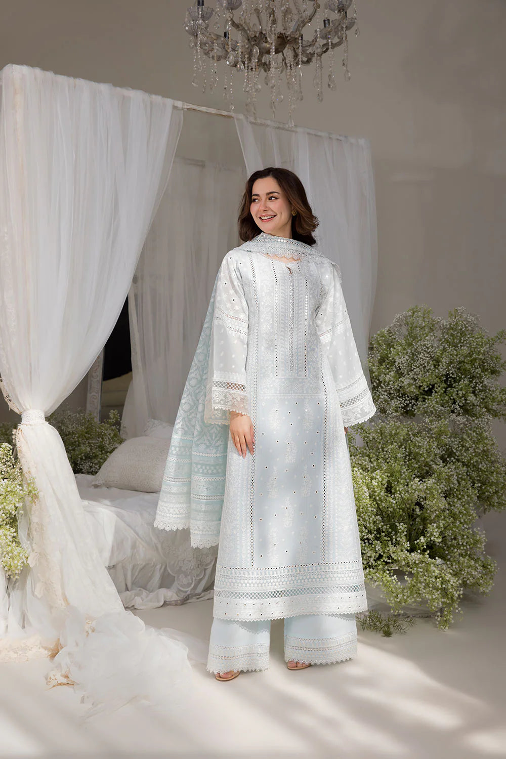 03-Piece Embroidered Lawn With Organza Dupatta - Ready To Wear