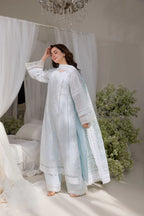 03-Piece Embroidered Lawn With Organza Dupatta - Ready To Wear