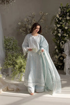 03-Piece Embroidered Lawn With Organza Dupatta - Ready To Wear