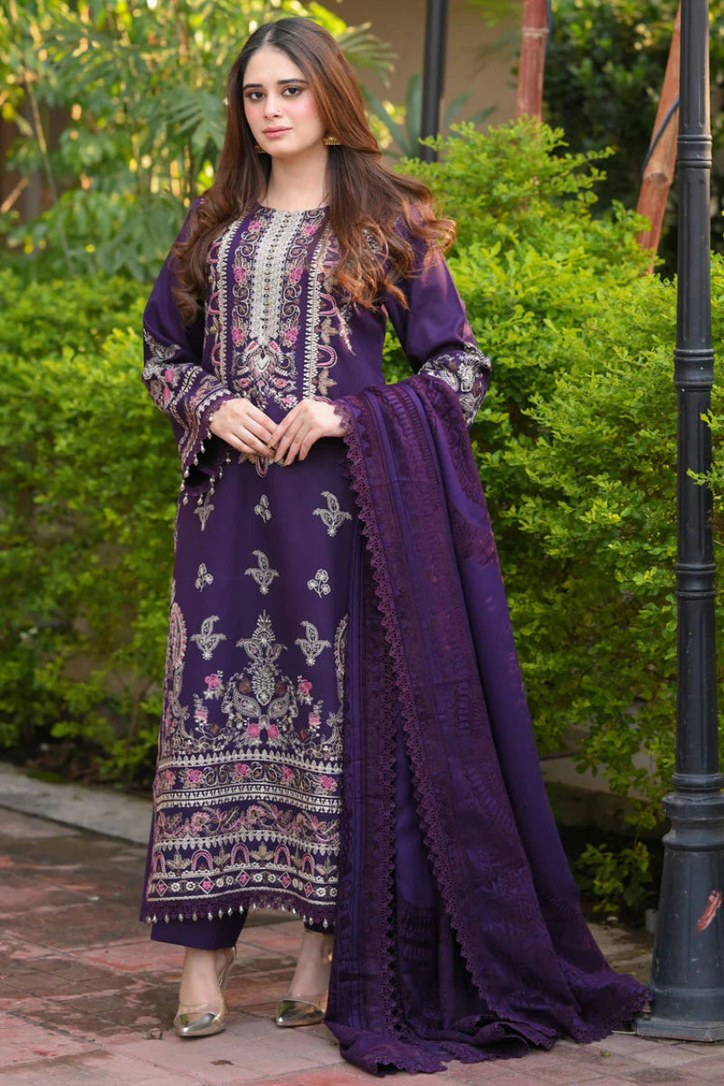 03-Piece Embroidered Cotton Suit With Silk Dupatta | Ready To Wear