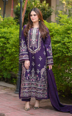 03-Piece Embroidered Cotton Suit With Silk Dupatta | Ready To Wear