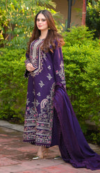 03-Piece Embroidered Cotton Suit With Silk Dupatta | Ready To Wear