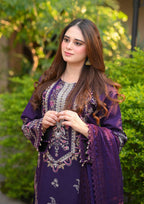 03-Piece Embroidered Cotton Suit With Silk Dupatta | Ready To Wear