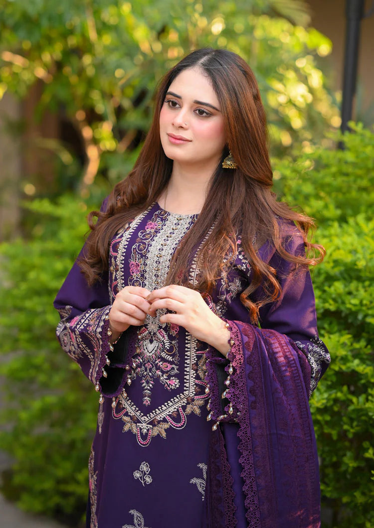 03-Piece Embroidered Cotton Suit With Silk Dupatta | Ready To Wear