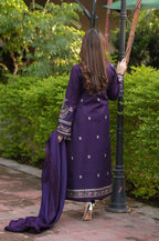03-Piece Embroidered Cotton Suit With Silk Dupatta | Ready To Wear