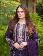 03-Piece Embroidered Cotton Suit With Silk Dupatta | Ready To Wear