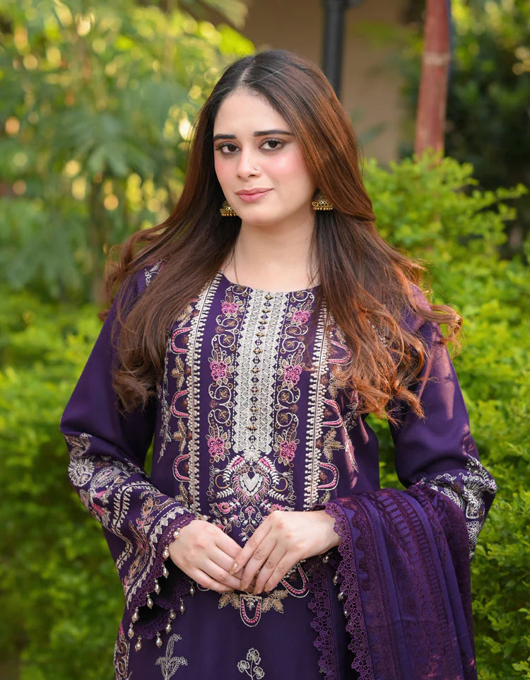 03-Piece Embroidered Cotton Suit With Silk Dupatta | Ready To Wear