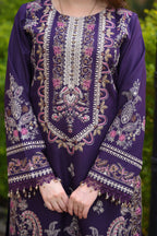 03-Piece Embroidered Cotton Suit With Silk Dupatta | Ready To Wear