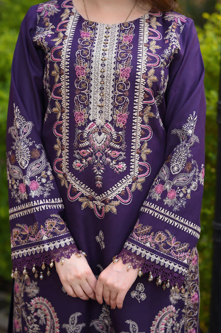 03-Piece Embroidered Cotton Suit With Silk Dupatta | Ready To Wear