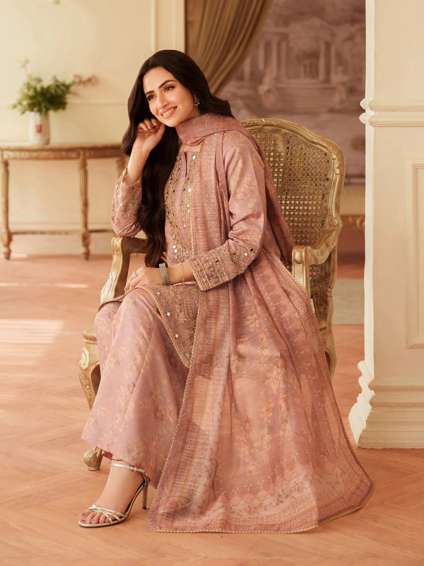 03-Piece Embroidered Lawn Suit With Chiffon Dupatta | Ready To Wear