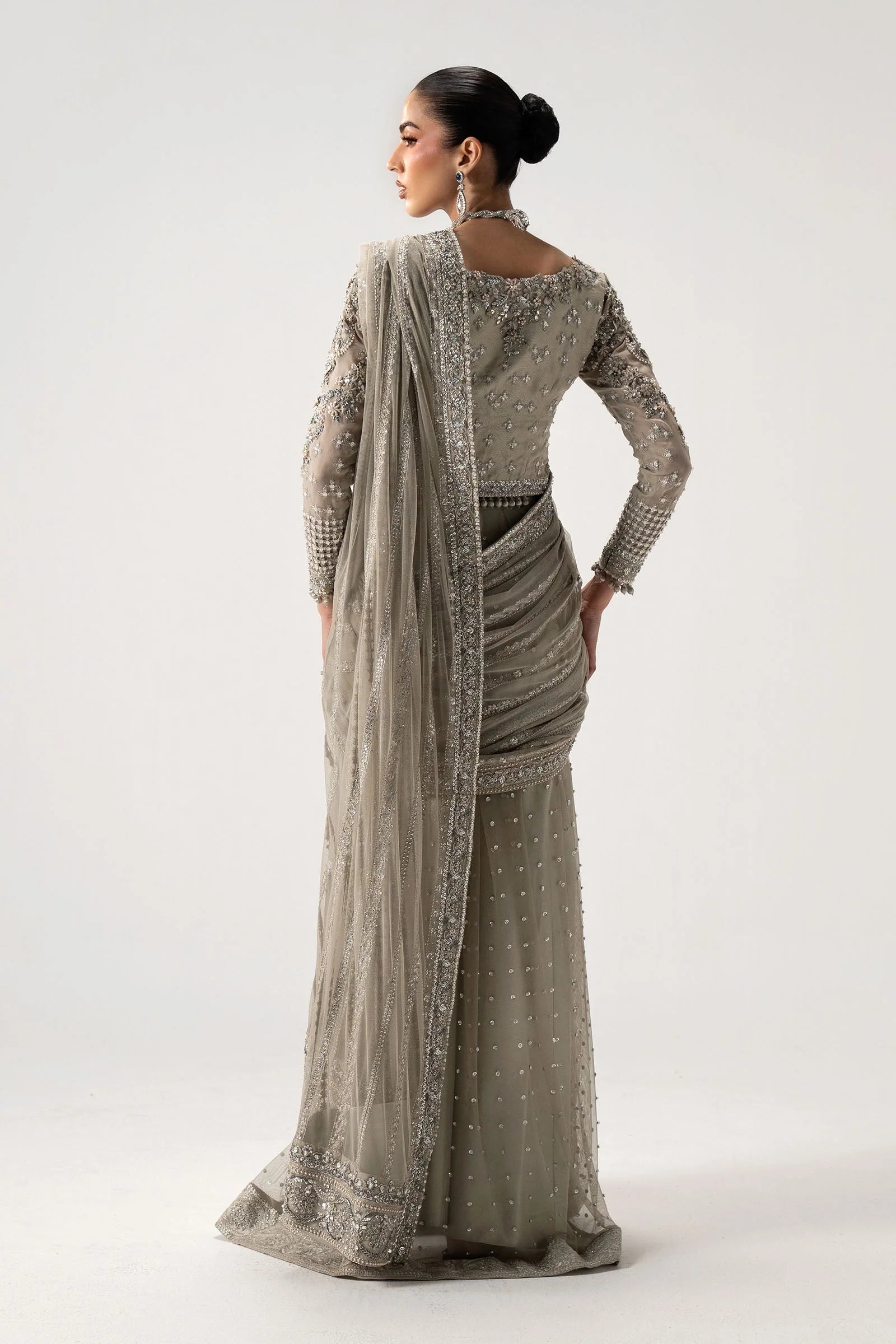 03-Piece Heavy Embroidered Chiffon Saree | Ready To Wear