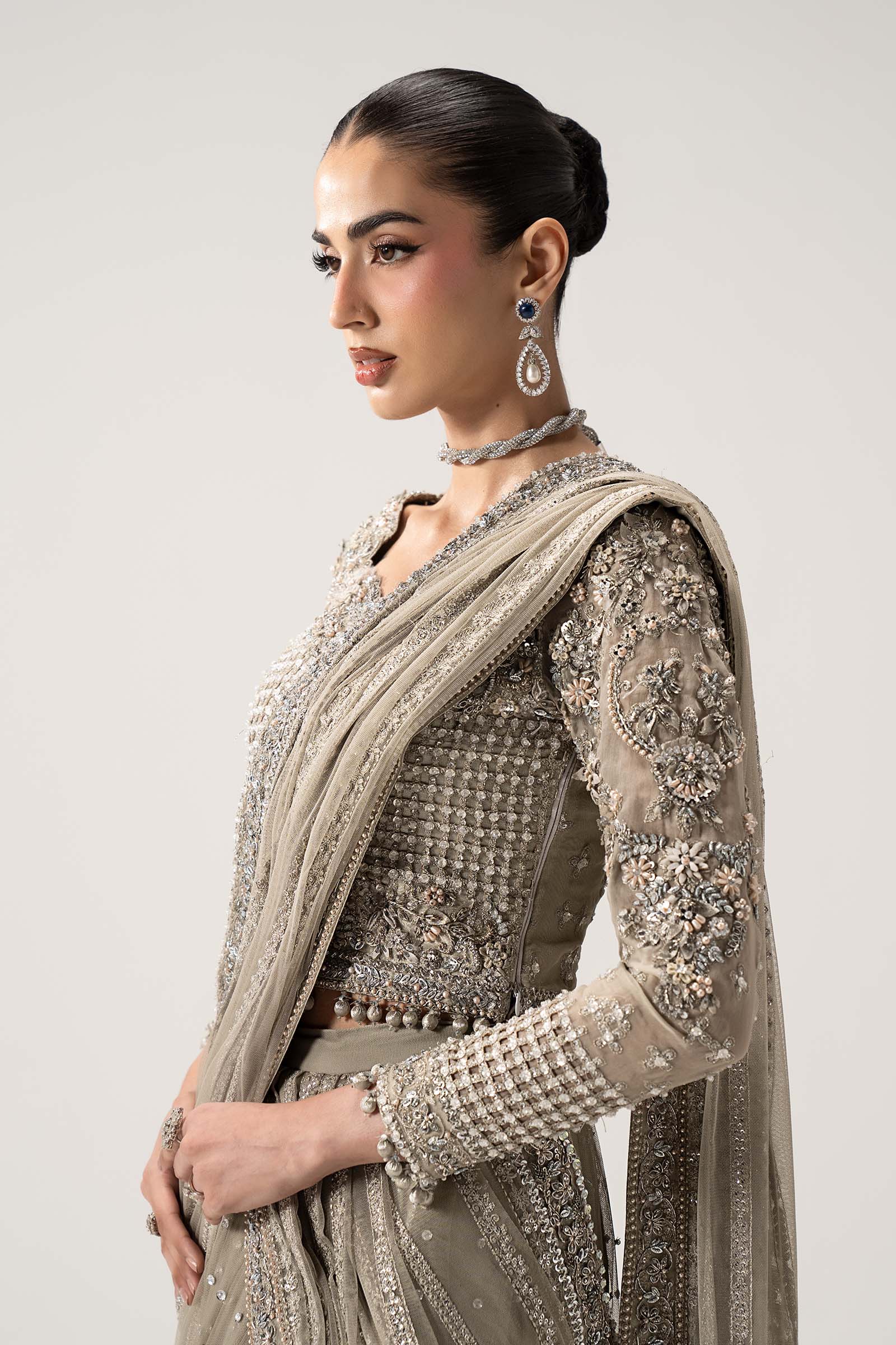 03-Piece Heavy Embroidered Chiffon Saree | Ready To Wear