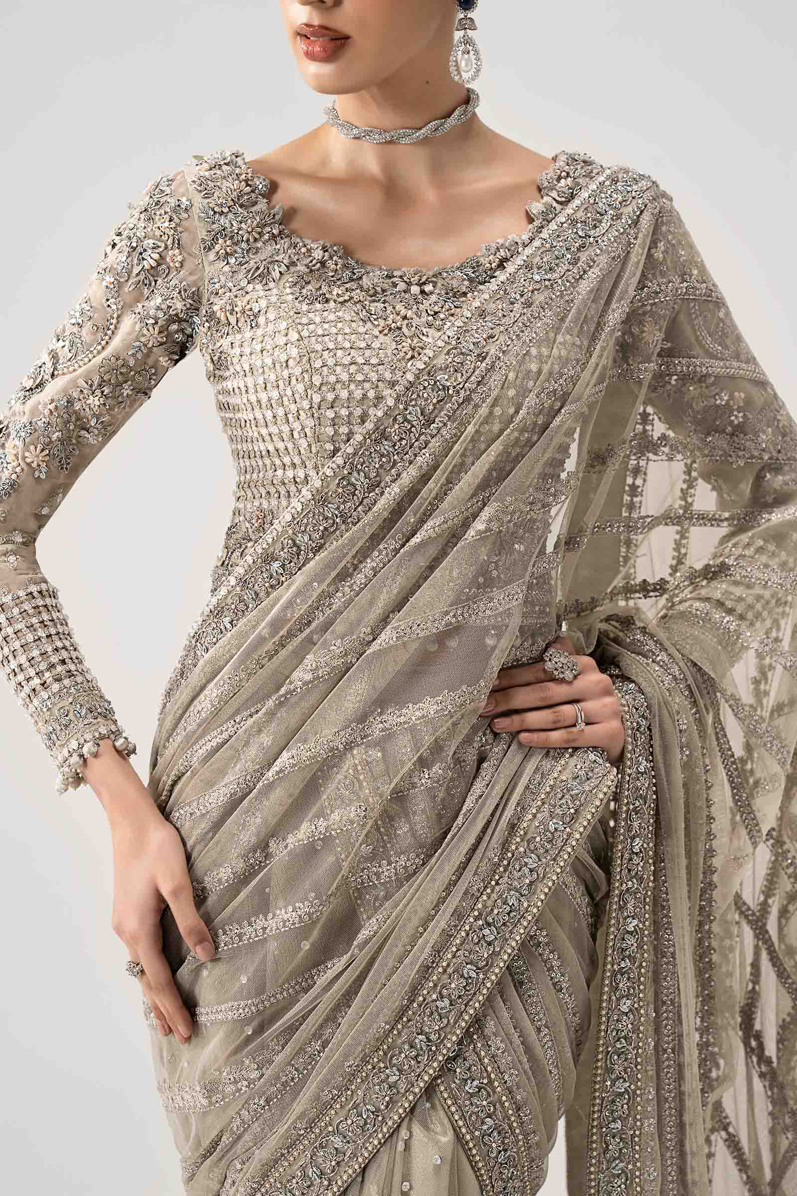 03-Piece Heavy Embroidered Chiffon Saree | Ready To Wear