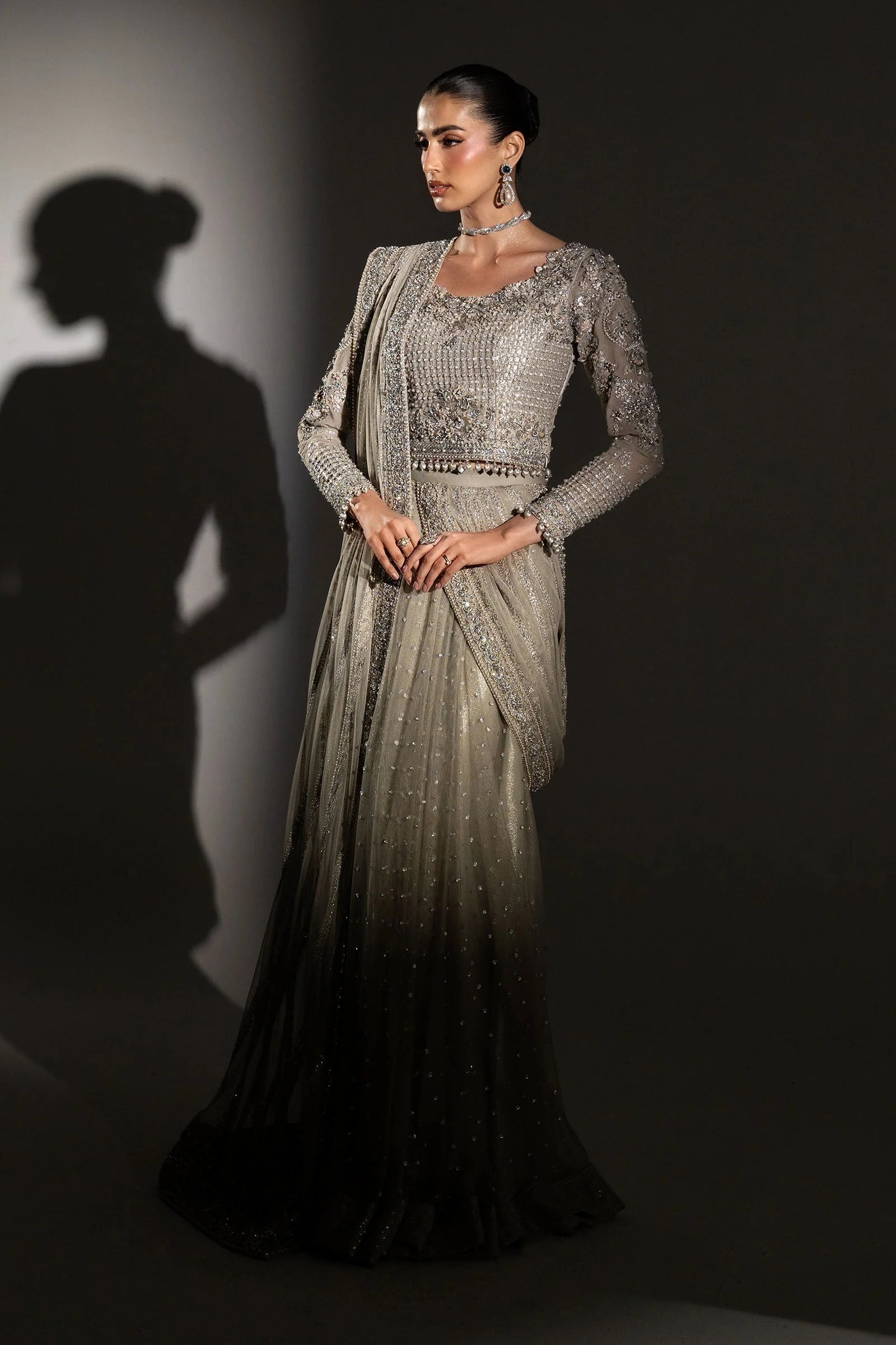 03-Piece Heavy Embroidered Chiffon Saree | Ready To Wear