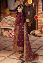 Deep Berry & Metallic Gold: Heavy Embroidered Chiffon Suit | Ready To Wear