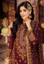 Deep Berry & Metallic Gold: Heavy Embroidered Chiffon Suit | Ready To Wear