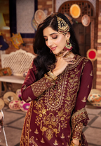 Deep Berry & Metallic Gold: Heavy Embroidered Chiffon Suit | Ready To Wear