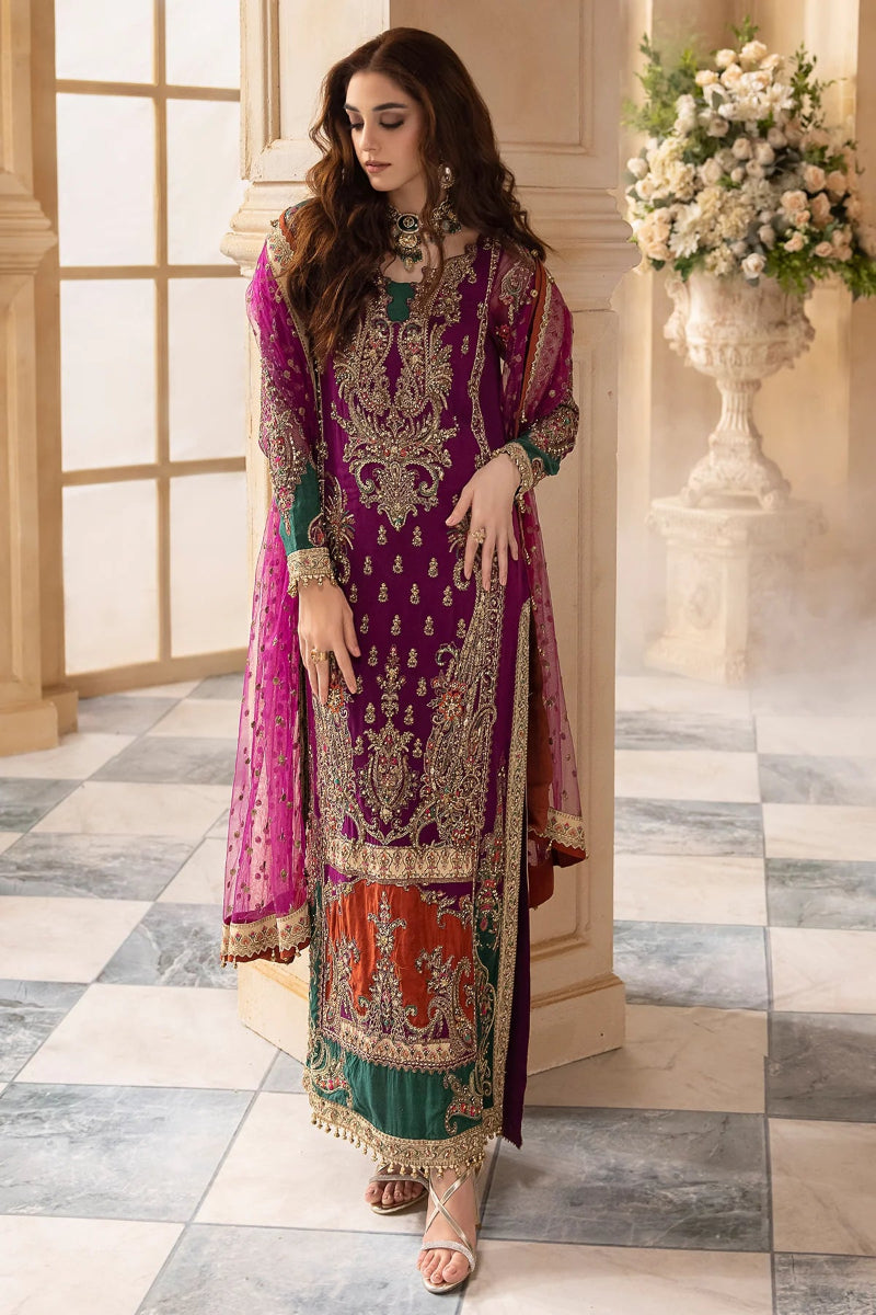 Plum Magneta: Embroidered Chiffon Suit With Net Dupatta | Ready To Wear
